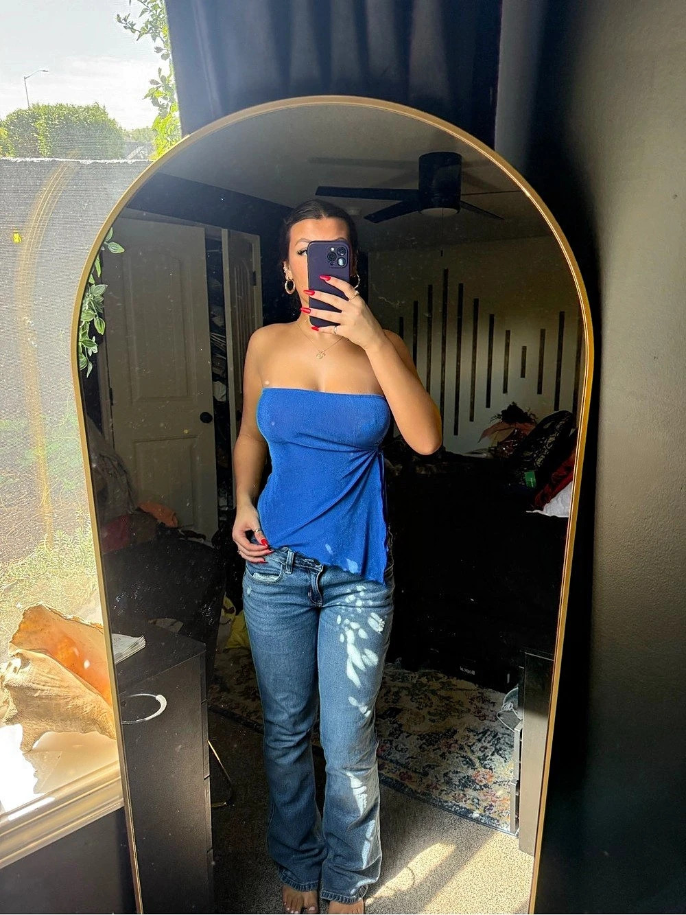 Blue Strapless Gathered Top Like New